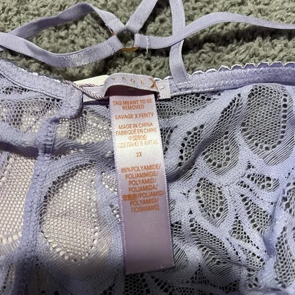 NWT Savage X Fenty Sorry Not Sorry Strappy Lace Brazilian Lavender Size 2X - Picture 7 of 7